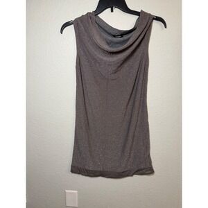 Max&Co Metallic Taupe Grey Cowl Neck Sleeveless Knit Top Cashgora Blend Small